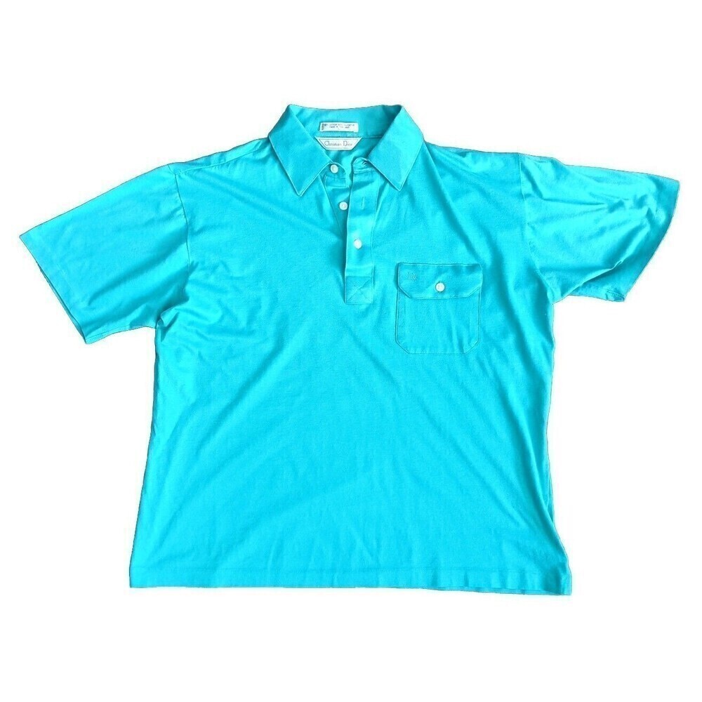 Christian Dior Polo Shirt Men's Large Blue Short Sleeve Collared